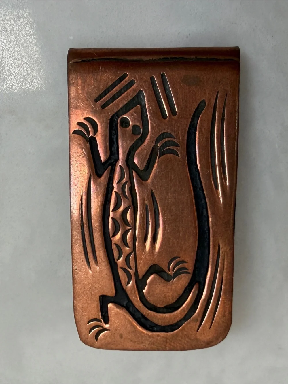 Money Clip Vintage Copper Lizard Handcrafted Etched Design